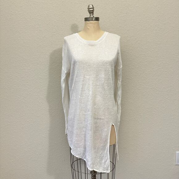 WHITE + WARREN Knotted Crew Neck Sweater White Linen LS Open Knit - Picture 4 of 11